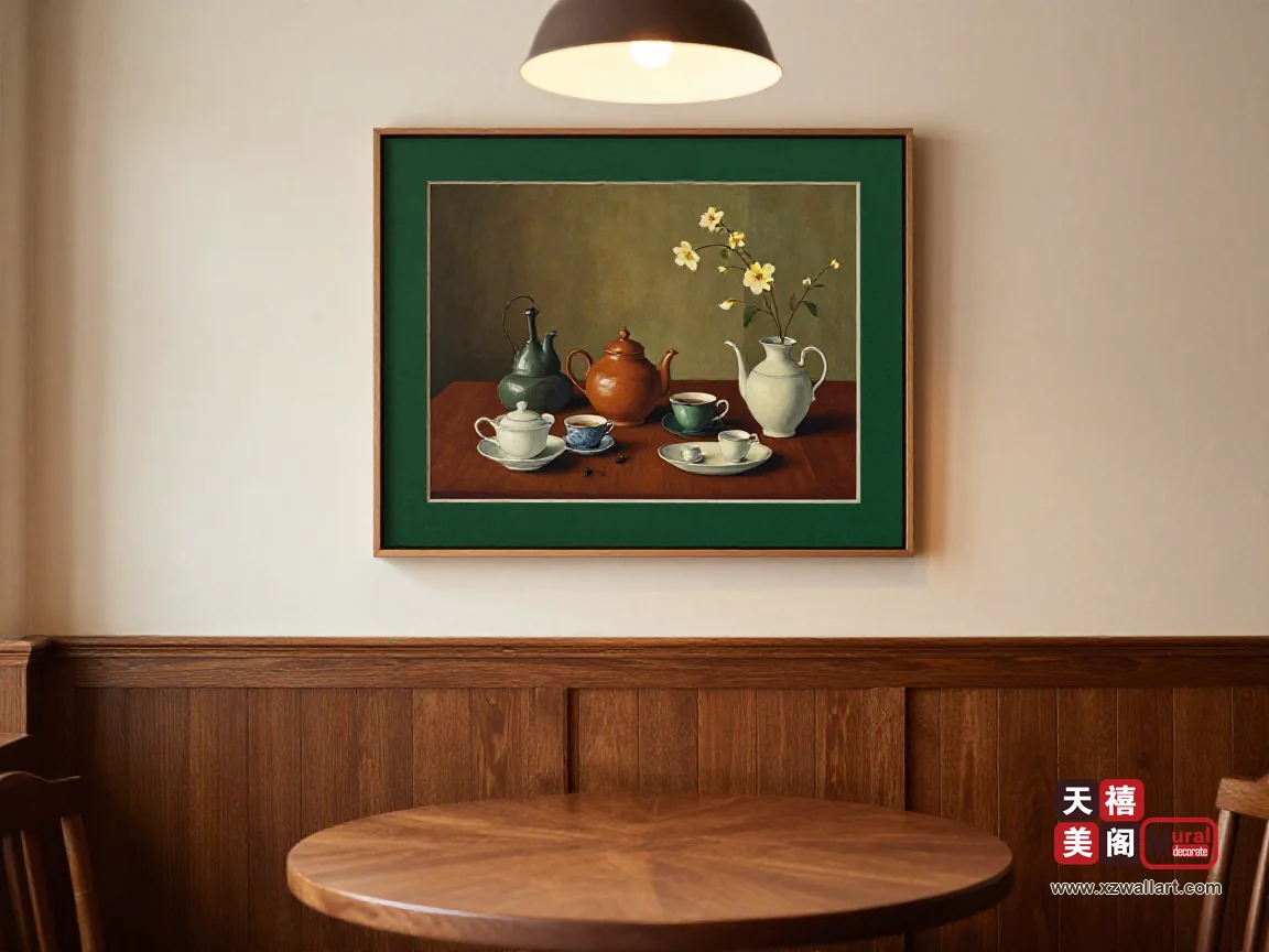 美式风茶室挂画怎么选？木质护墙板与静物题材