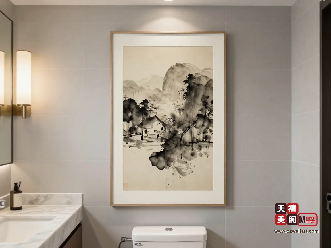 新中式卫生间挂画怎么选？墨色、水汽与亚光处理