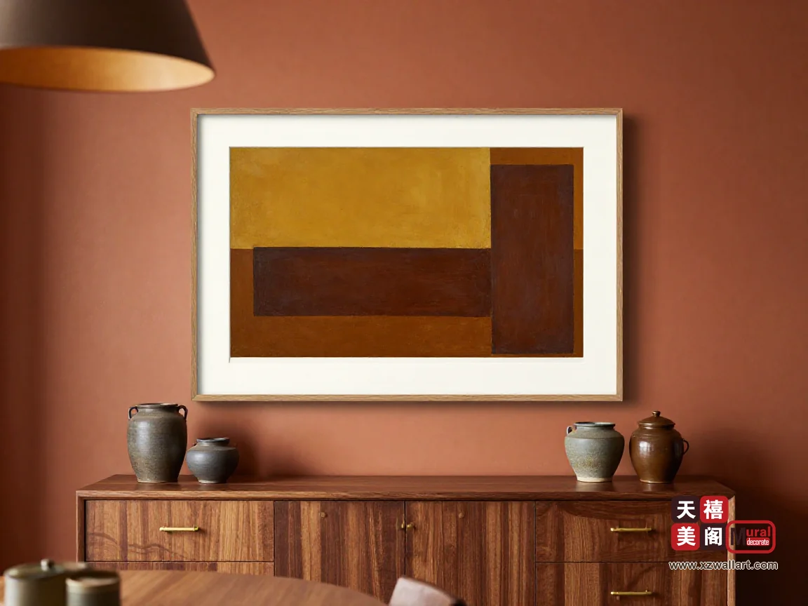 中古风餐边柜上方挂画定多高？油烟、柜门开启与台面纵深的关系