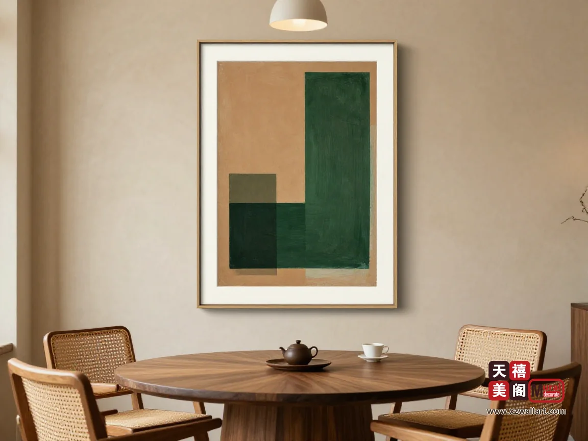 中古风茶室挂画怎么配？藤编、胡桃木与茶席纵深里的画幅落点