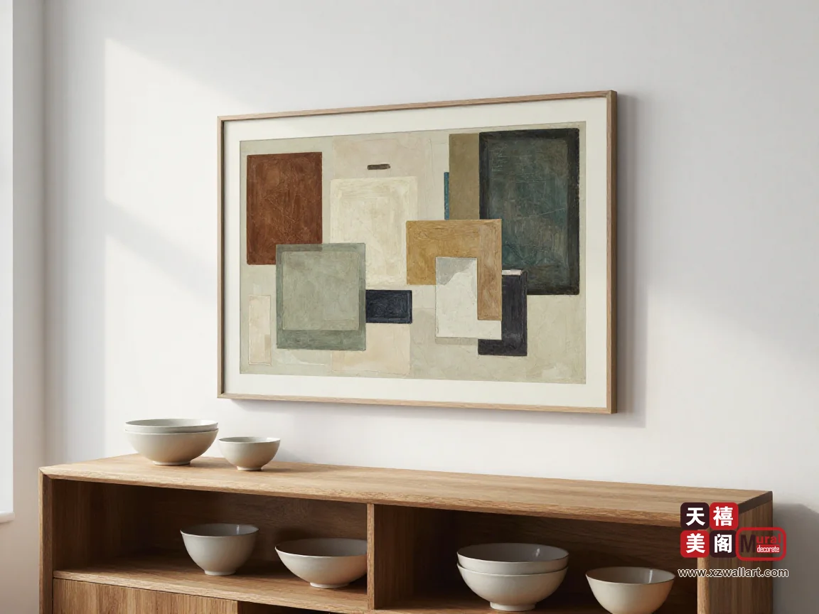 北欧风餐边柜上方挂画：层板下沿到画顶留多少，画面才不会和器物挤在一起