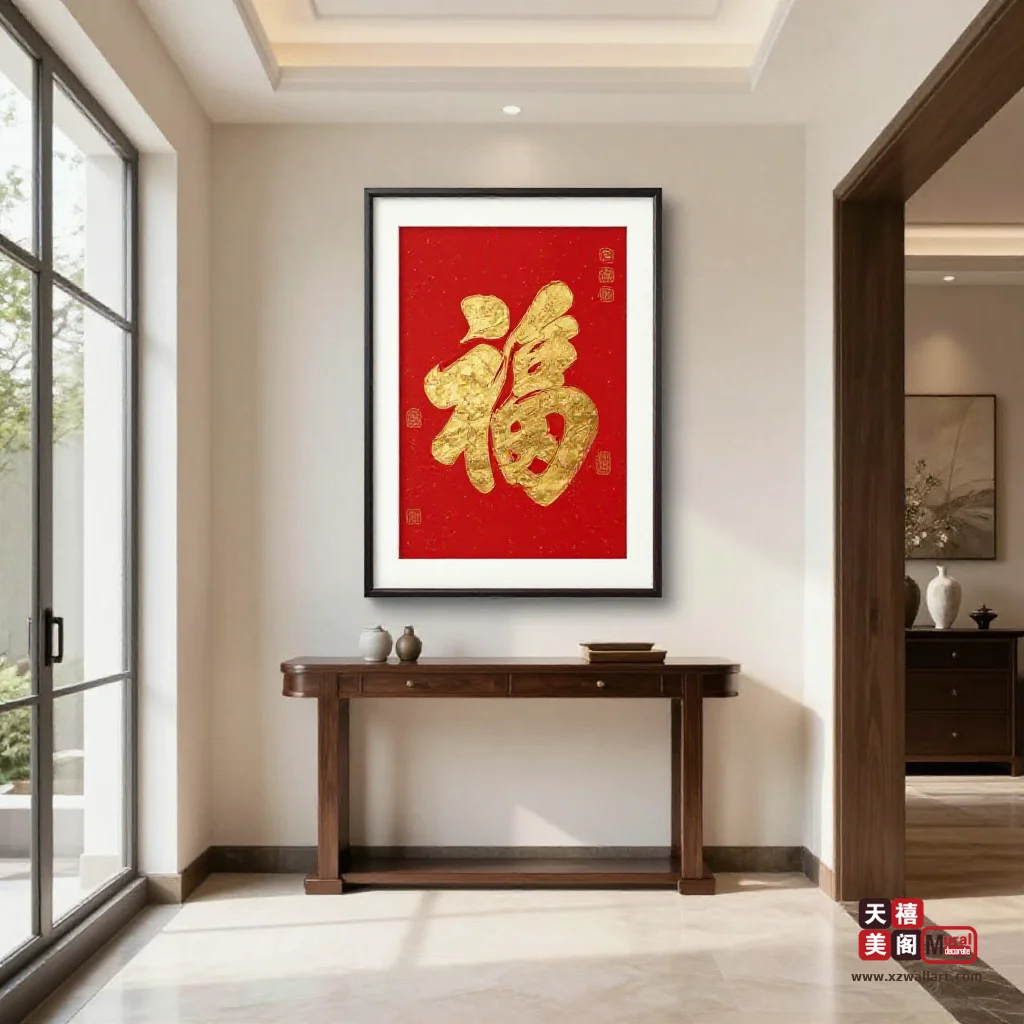 国潮风玄关挂画怎么选？一个符号就够，别把纹样贴满墙