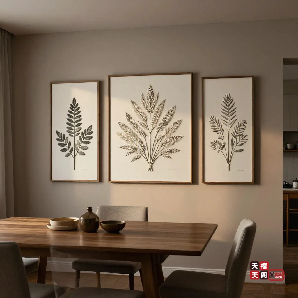 北欧餐厅挂画：白墙浅木之间的色彩温度题，餐桌上方尺寸与题材清单